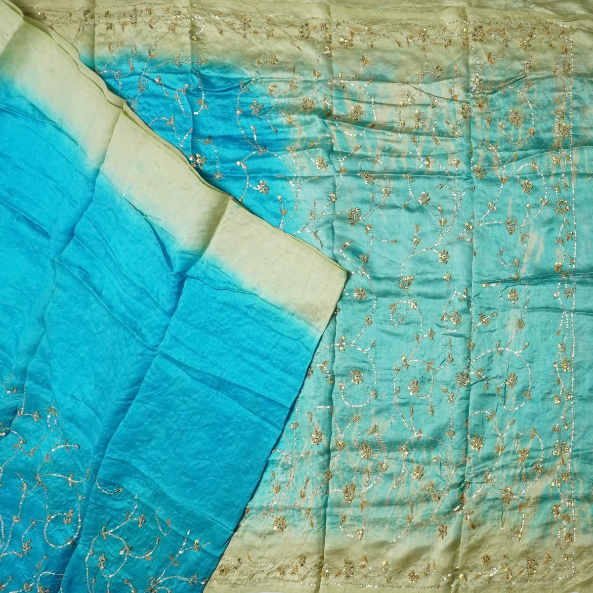 Vintage Blue Sarees 100% Pure Silk Hand Embroidered Sari 5YD Decor Craft  Fabric | eBay