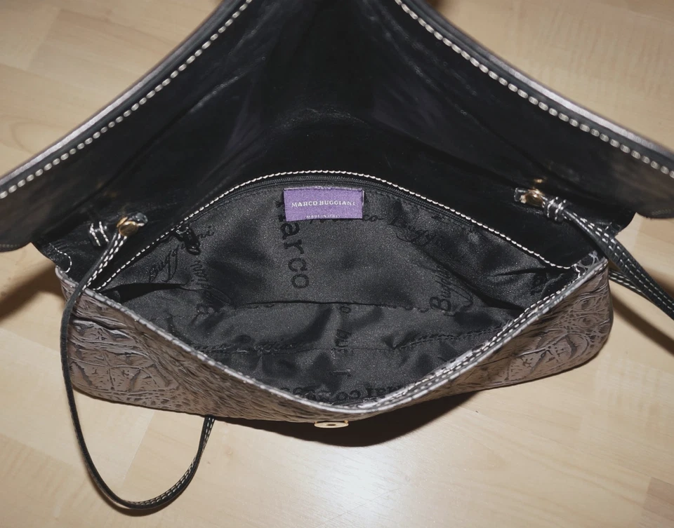 Bolso de Hombro/Bolso de Mano MARCO BUGGIANI Gris Cuero Italiano Repujado Delgado ITALIA Foto 4 de 4