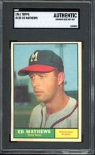 1961 Topps #120 Eddie Ed Mathews SGC Authentic Vintage HOF Baseball Card (9529)