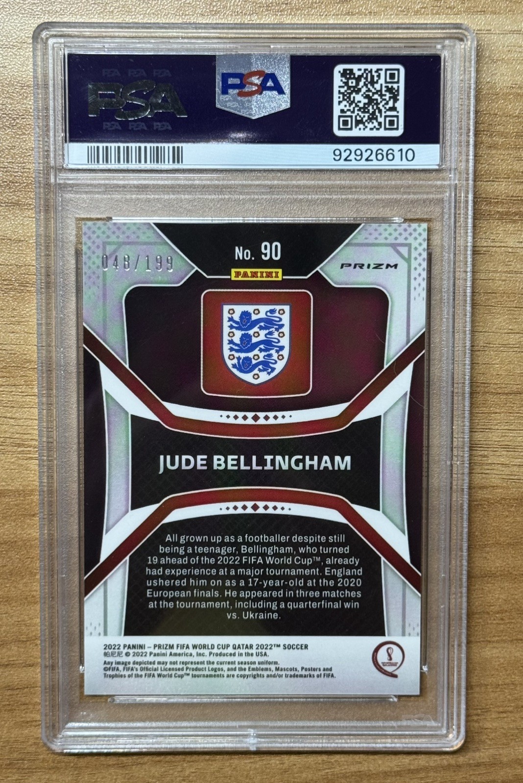 2022 Panini Prizm World Cup Jude Bellingham England Blue Wave SP /199 PSA 10 Gem view 2