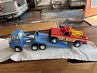 VTG Tonka Pressed Steel Blue Cab Over Flatbed Truck w/winch 1970s 17” Works/VGC