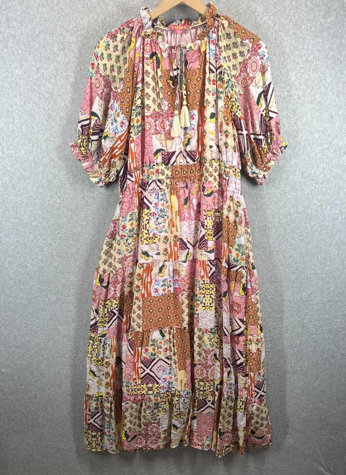 THML Pink Multicolor Boho Patchwork Shortsleeve M… - image 1