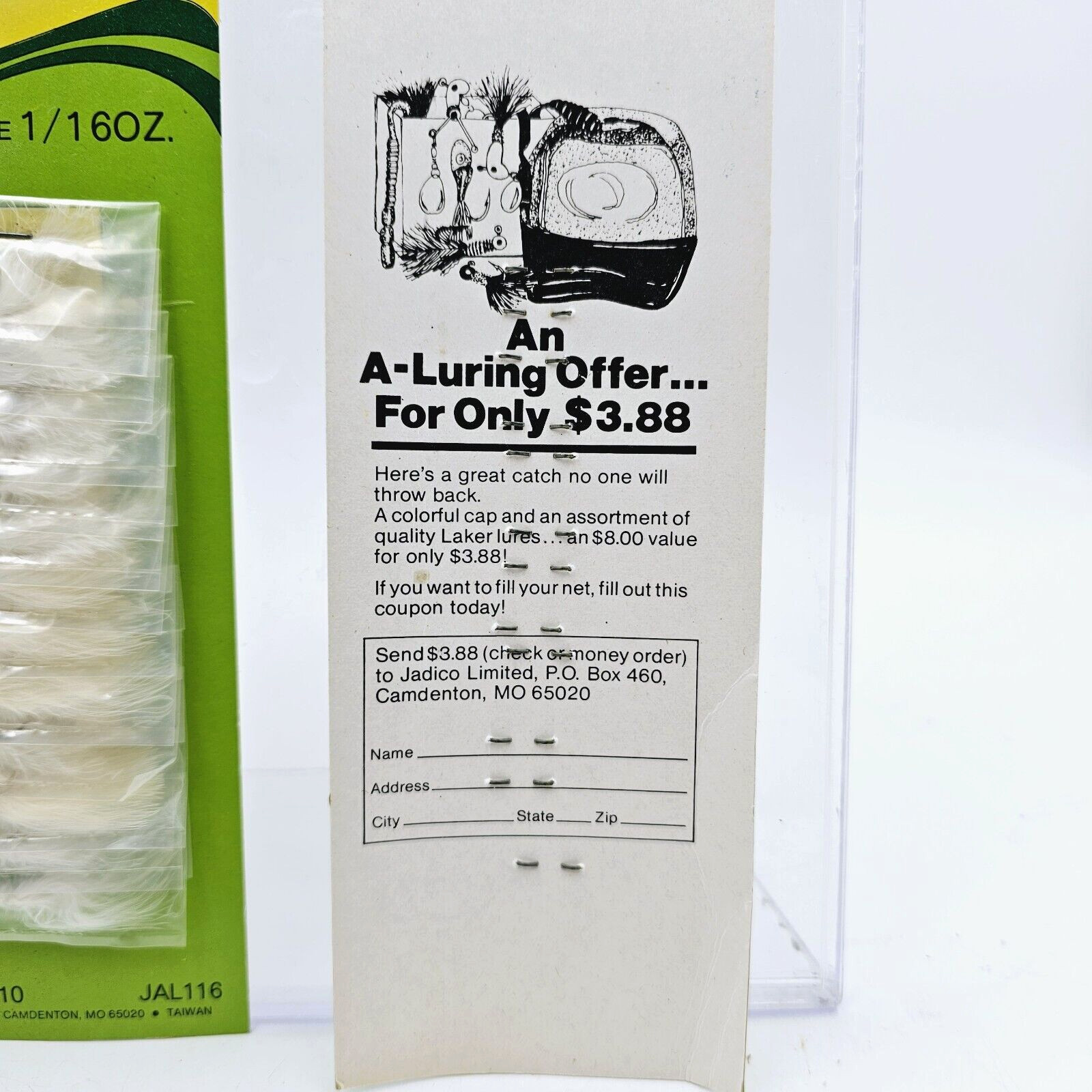 Vtg Laker 1/16 Oz Jig A Lo White Crappie Fishing Hair Jigs Lot Of 24 On Cards