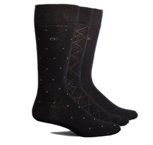$22 Calvin Klein Men 3-Pair Pack Black Pattern Cotton Crew Dress Socks Shoe 7-12