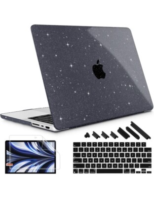 May Chen Case for MacBook Pro 14 Inch Black Glitter Sparkle with Keyboard Cover