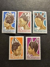 TIMBRE CENTRAFRIQUE COIFFURE FÉMININE TRADITIONS N°89/93 NEUF ** LUXE MNH 1967