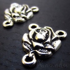 Rose Flower Antiqued Silver Plated Connector Charms C0159 - 5, 10 Or 20PCs