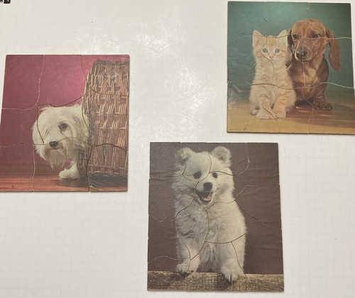 3 Large Piece Puzzle Dog Puppies Kitten Cat Proctor Gamble Premium Rare Vintage
