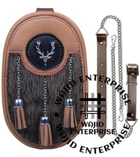 Scottish Traditional Handmade Kilt SPORRAN - Stag Head Badge with Chain  Strap