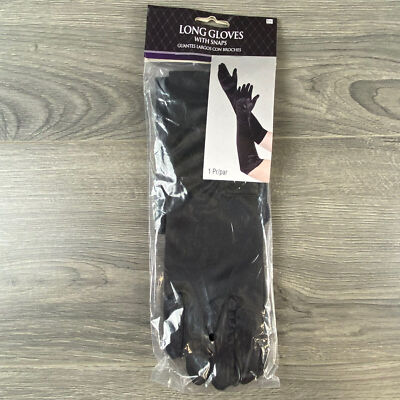 Adult Women's Long Satin Gloves with Snaps Black Female One Size