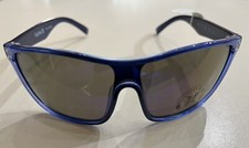 Hurley Men Polarized Shield Sunglasses Blue Frame Grey Mirror Lens