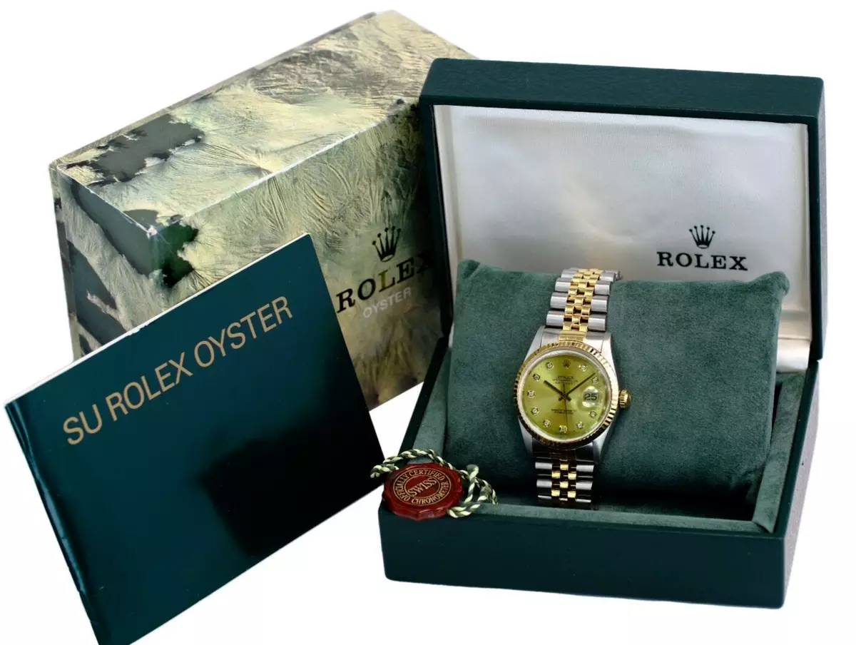 Rolex Datejust Diamond Dial Steel Yellow Gold Mens Watch 16233 Box