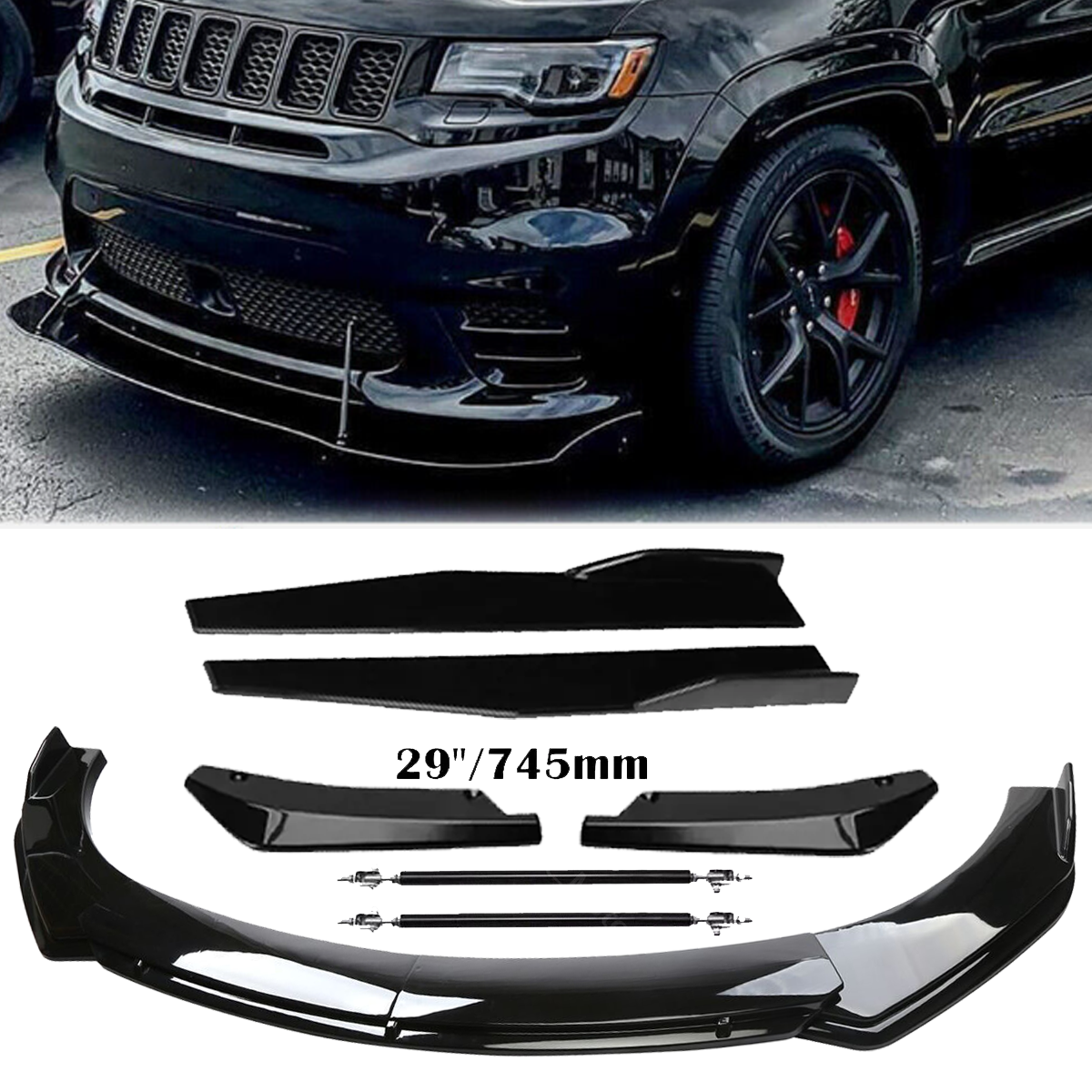Jeep Compass Front Rear Bumper Lip Spoiler Splitter Kit with Side Skirts
