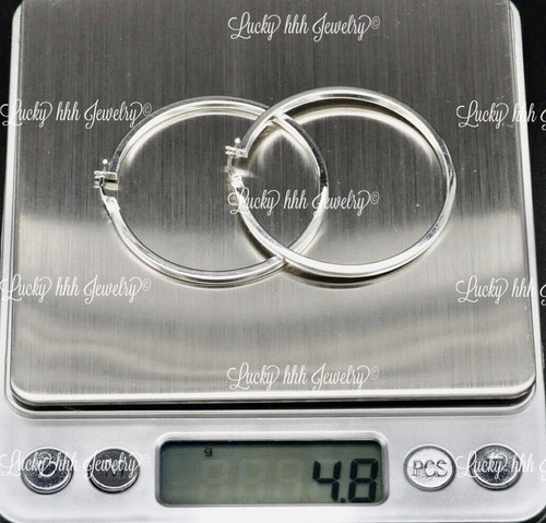 14k White Gold High polished plain Hoop Earring Earrings 4.80 grams #13843 45mm - Picture 7 of 7