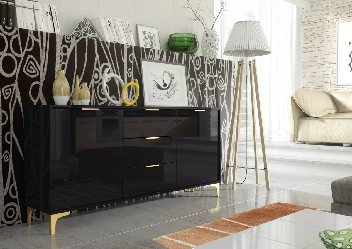 Luxury High Gloss Modern 140cm TV Unit Stand Sideboard Gold Finish