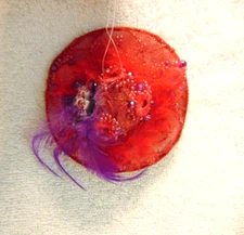 AVON Vintage Red Hat Society Ladies Christmas Ornament Beaded/Feather Hat #C