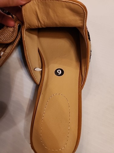 Damen-Slipper-Schuhe ohne Marke Sackleinen und schwarz perlenfarbene Blume Gr. 9 - Bild 5 von 5