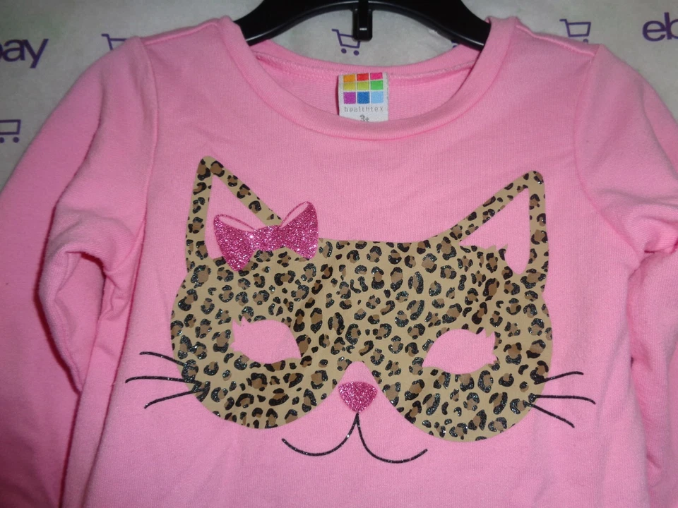 Healthtex Kitty metallic 3T girls sweat dress pink long sleeve lined net skirt - Image 2 of 4