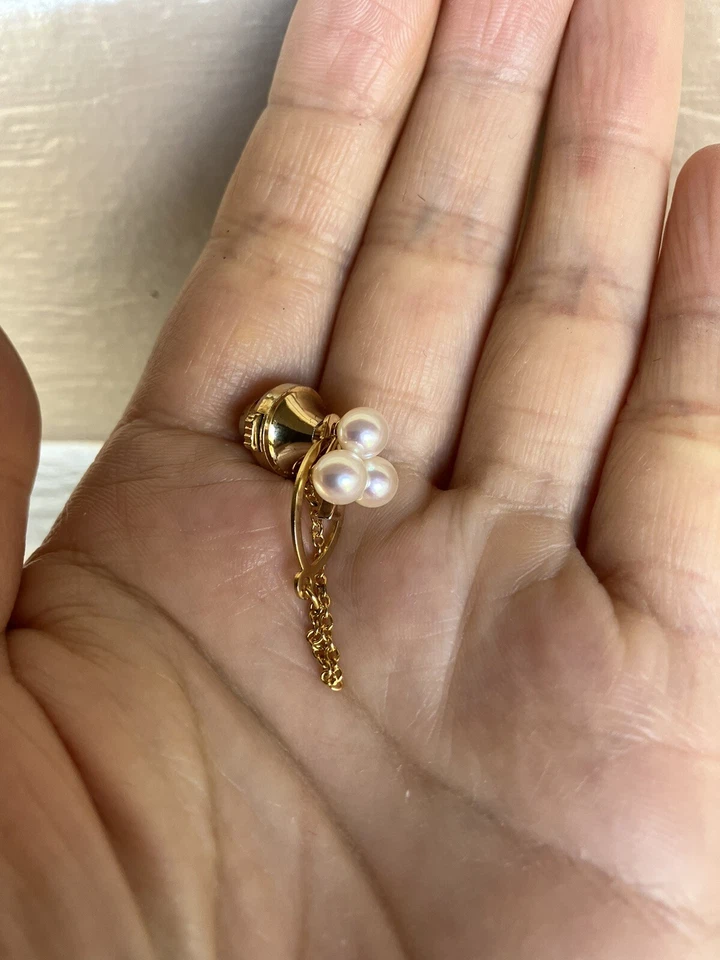 Tasaki 14k yellow gold Akoya pearl tie tuck pin brooch 5.2-5.4mm - Image 2 of 4