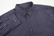 Theory Mens XL Navy Checks Button Front Long Sleeve Shirt Cotton Zack