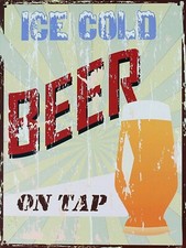 ICE Cold Beer, Retro replica vintage style metal tin sign/plaque gift pub bar