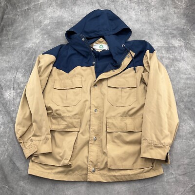 Pacific Trail Jacket Men Medium Tan Blue Cotton Blend Rain Zip