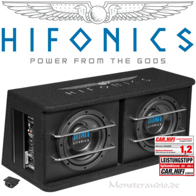 HIFONICS 600 Watt 2x20cm aktiv Subwoofer Auto Aktivsub Sub + Verstärker TDA-200R