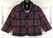 Janie and Jack Boys Holiday Tartan Plaid Jacket 100 Wool Blazer Size 12-18 M