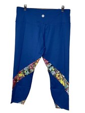 Soulgani Active Women  s Leggings Pants Stretchy Cropped Support Blue Size Xlp