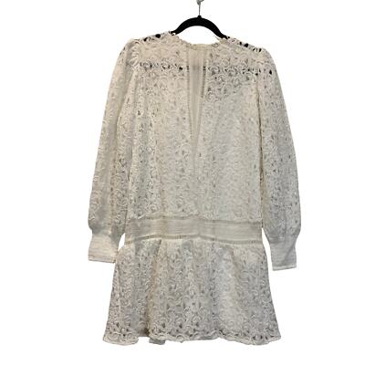 RIVER ISLAND white lace long sleeve mini dress Size US 2 NEW Pretty punk