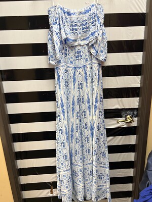 Women "Amanda Uprichard" blue/white long off shoulder dress. Size P. Prev. Owned | eBay Women "Amanda Uprichard" blue/white long off shoulder dress. Size P. Prev. Owned | eBay