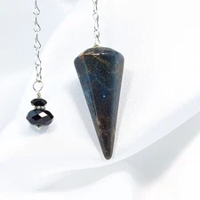 Blue Apatite Faceted Crystal Pendulum w/ Unique Bead End Piece for Divination