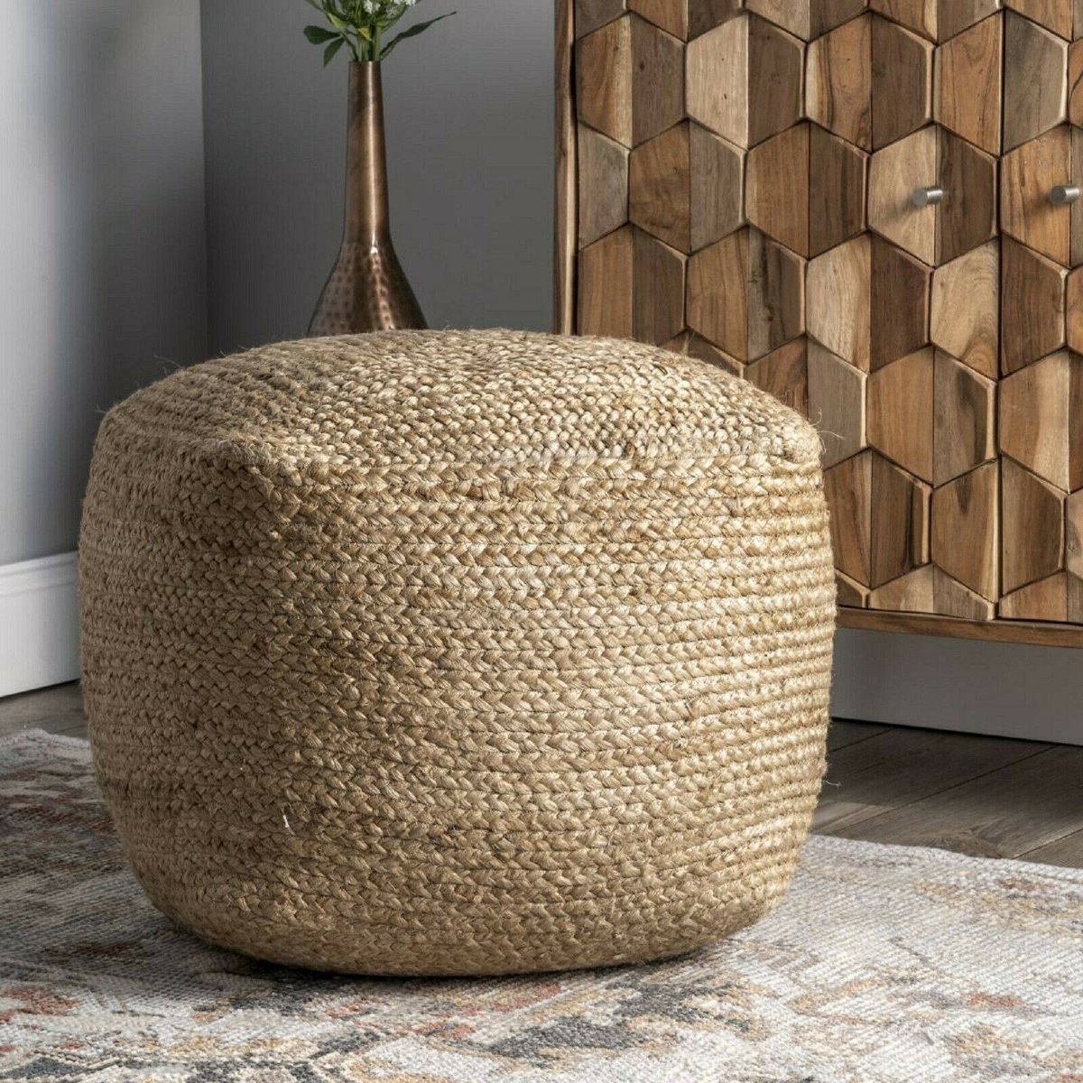Pouf Natural Jute Cover Home Décor Braided living Room Ottoman