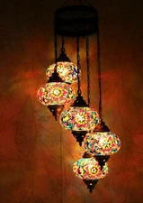 Turkish Moroccan Glass Mosaic Hanging Ceiling Pendant Lamp Light 5 Large Globe