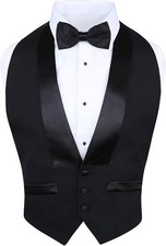 Men's Classic Formal 100 Wool Black Backless Tuxedo Vest with Bow Tie
