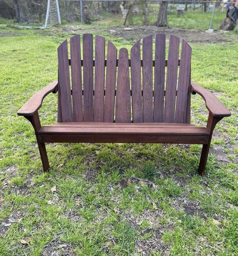 Custom Wood Outdoor Garden Bench with Arms, Brown, 2-Seat Patio Bench for Adults