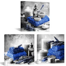 Lavender Bathroom Wall Art Spa Picture Prints Modern Grey and Blue Bathroom D...