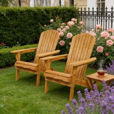 2 x Adirondack Garden Chair Table Footrest Seats Outdoor Patio Wooden Furniture