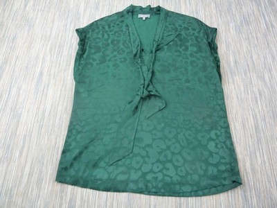 Jaeger Bluse Damen Größe 10 Grün Bindeband Ausschnitt Ärmellos Jacquard Tiermotiv