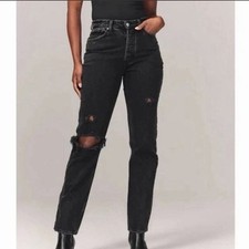 ABERCROMBIE  FITCH Dad Jeans High-Rise Black Distressed Button-Fly 30 10L NWT