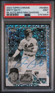 2023 Topps Chrome Brett Baty Rookie Auto Black & White Mini-Diamond PSA 9