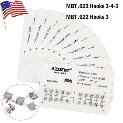 AZDENT Dental Orthodontic Metal Brackets Braces Standard MBT 022 Hooks 345/3
