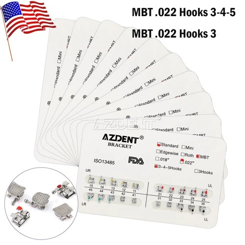 AZDENT Dental Orthodontic Metal Brackets Braces Standard MBT 022 Hooks 345/3