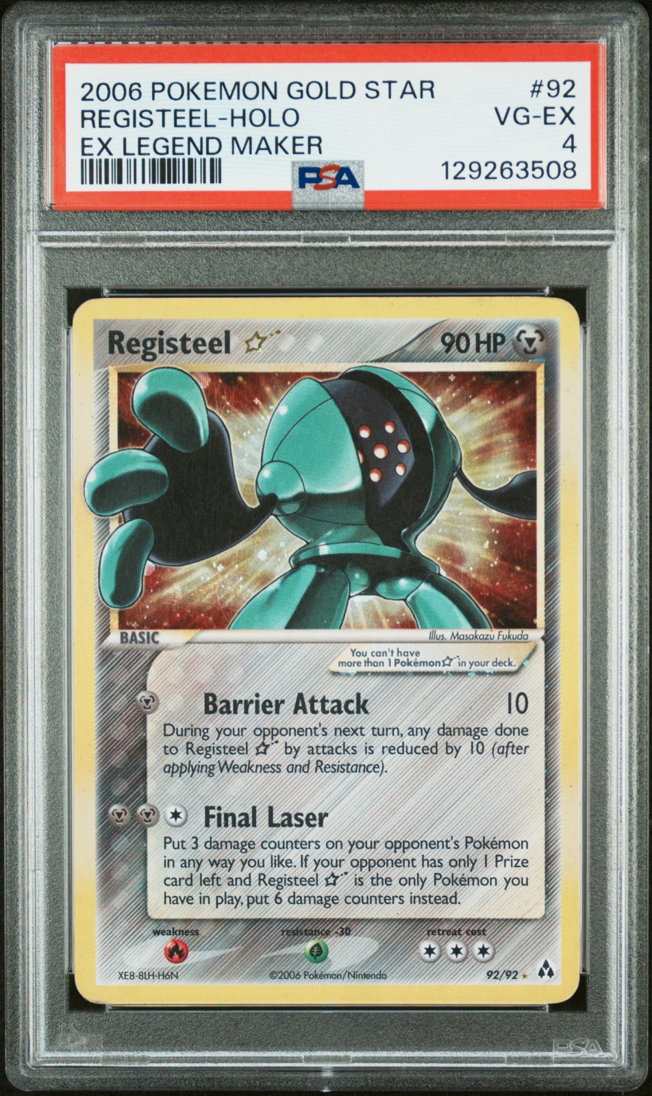 2006 Pokemon Registeel Gold Star EX Legend Maker Holo Rare #92 PSA 4