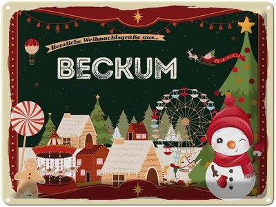 Blechschild 30x40 cm Weihnachtsgrüße aus Beckum Weihnachten Deko Geschenk Metall