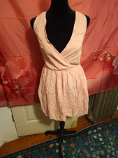 UO Women's M Pink Solid Fit & Flare Dress Sleeveless V-Neck Lace Back Short