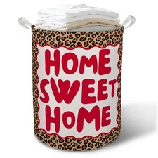 Red Leopard Housewarming Laundry Basket Hamper, Home Sweet Home Cheetah Print...