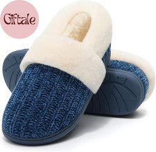 Women'S Fuzzy Memory Foam Slippers, Closed Back Knit Bedroom Slippers, Slip-On W