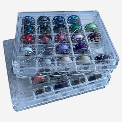 Sewing Bobbins Mixed Lot of 30+ Vintage with Cases and Thread Spool Vtg Machine