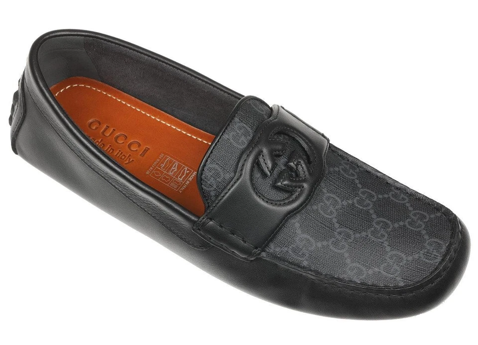 NUEVOS ZAPATOS DE CONDUCTOR MOCASÍN ENTRELAZADOS GG NEGROS GRISES DE LUJO 8.5/US 9 Foto 3 de 4